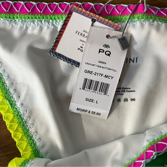 PQ Swim X Solange Ferrarini Crochet Trim Full Bikini bottoms green multi - L - Picture 11 of 11